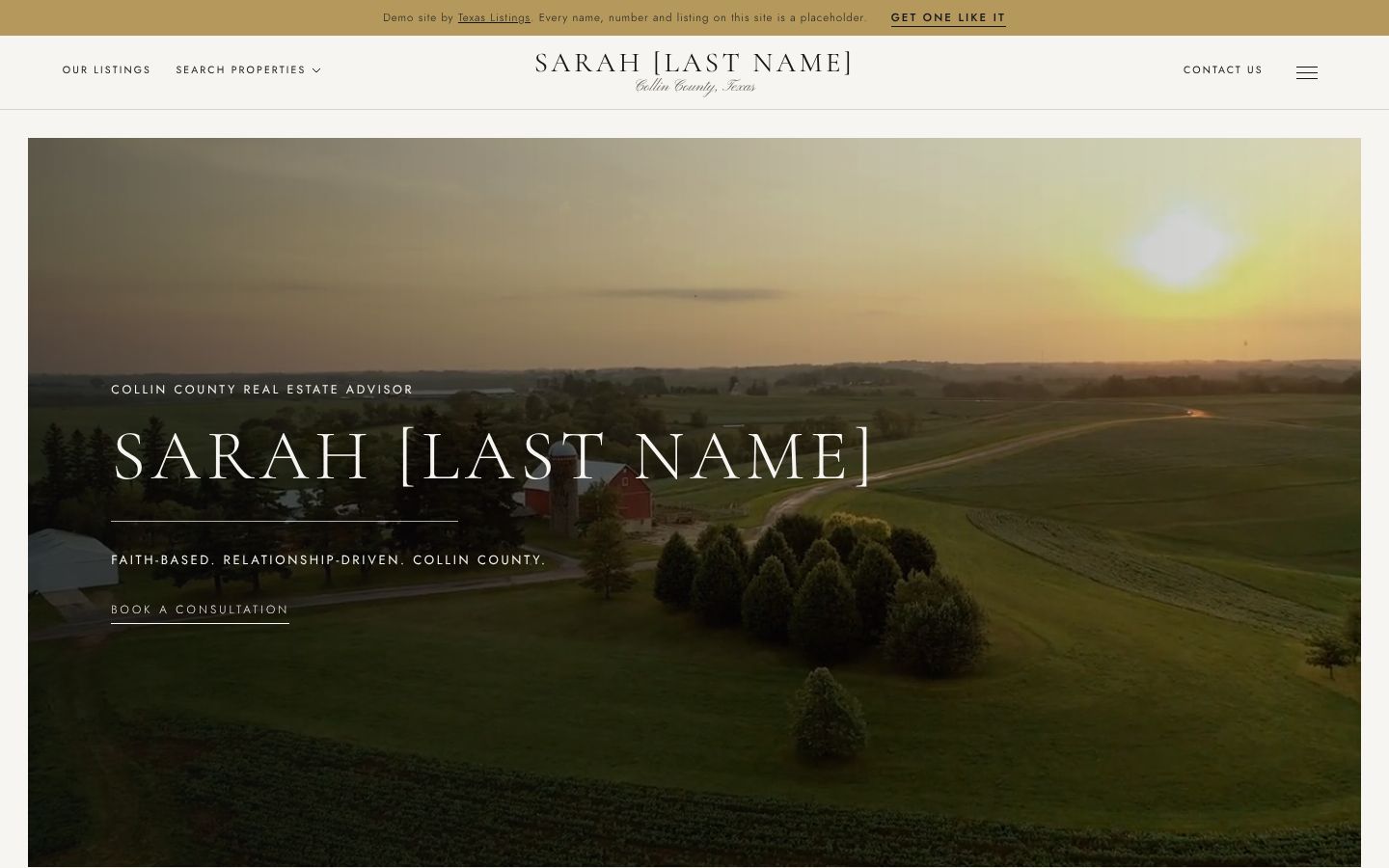 Example agent website homepage with a video hero and listings